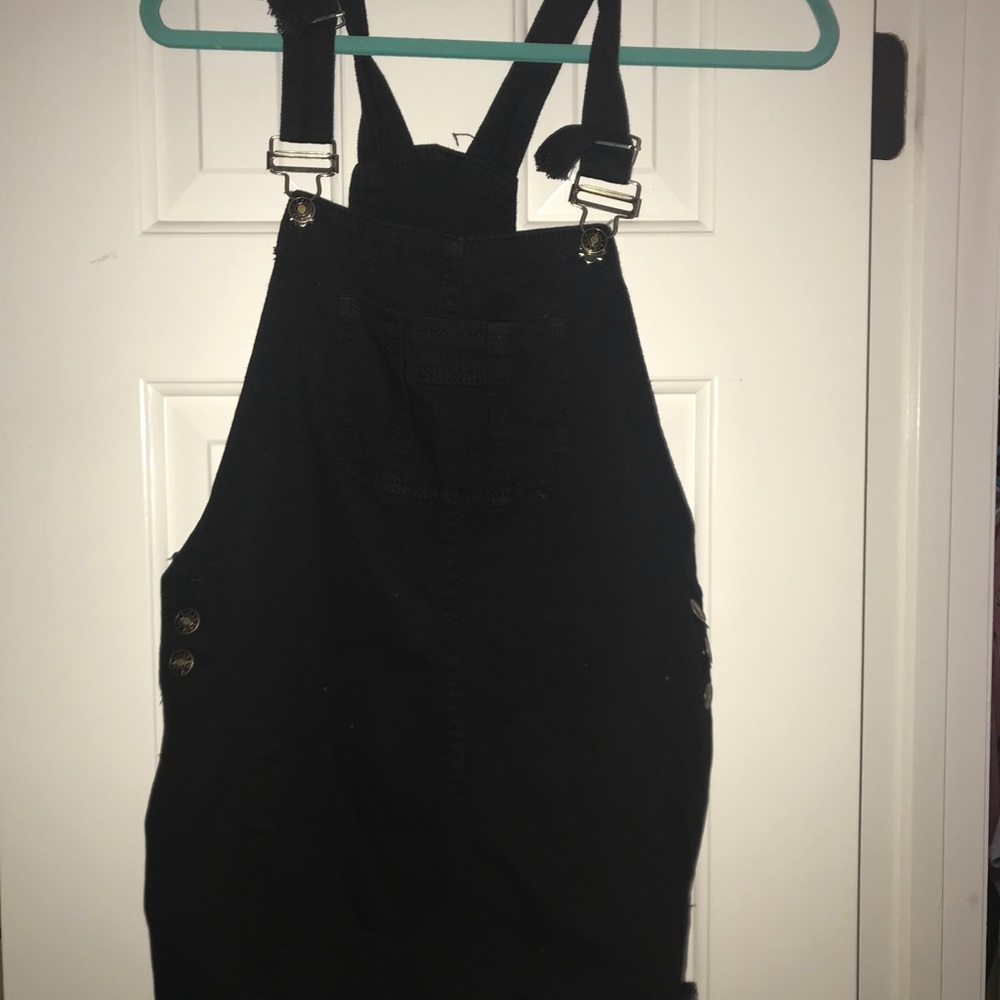 Ripped Black Denim Overall Dress